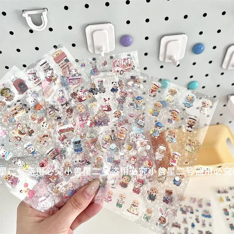 Sylvanian Families Stickers with Beautiful  Photo Cut Film PET Stickers House Scene Handmade Account Cute Guka Stickers