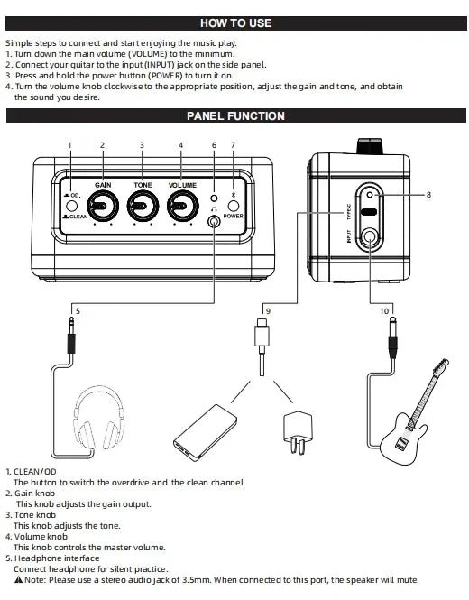 Aroma AG-04 Guitar Amp, Rechargeable Wireless Mini Electric Guitar Amplifier,Portable Amp with Clean and Overdrive Effects
