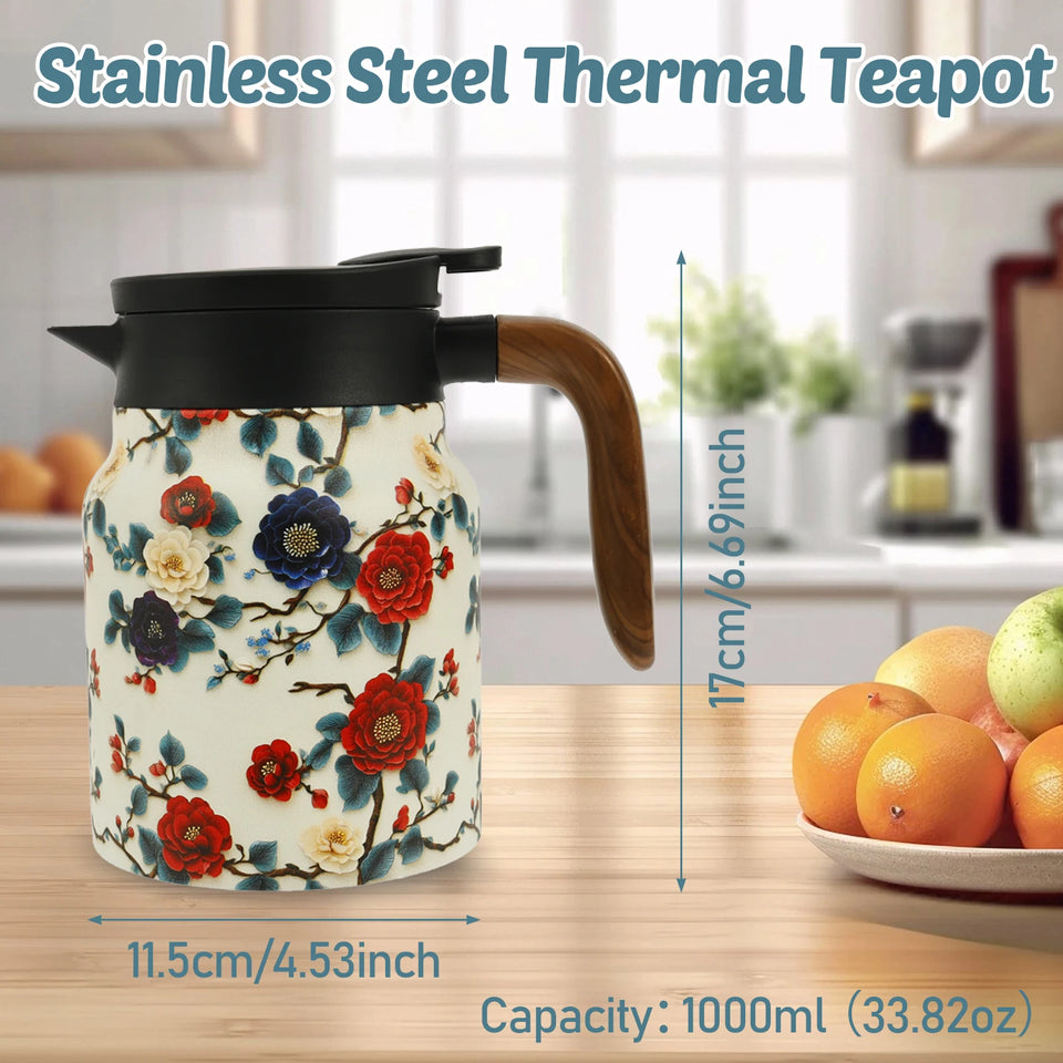 Vintage Floral Tea Thermos Stainless Steel Tea Kettle Drip-Proof Tea Pot With Tea Infuser Mini Thermo Coffee Pot Home Teaware