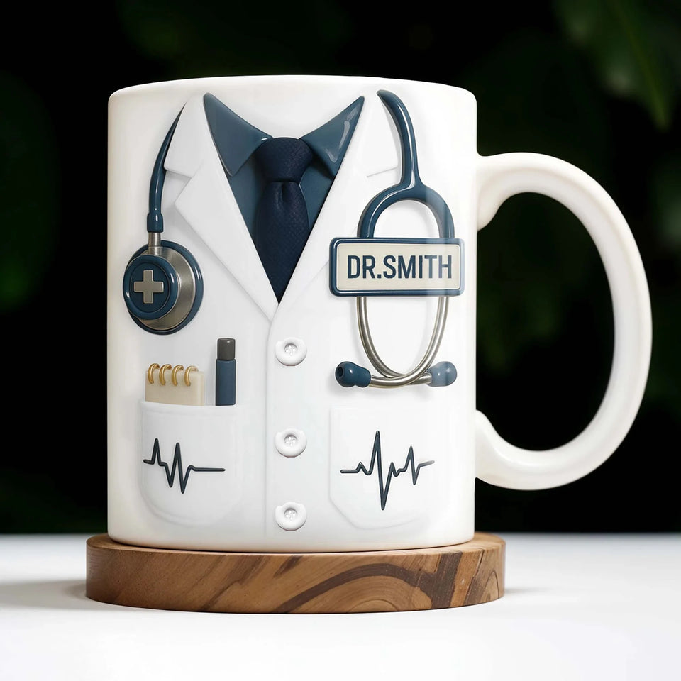 3D Stethoscope & Heartbeat Pattern - Personalized Doctor Name Gift for Medical Professionals,hospital office coffee mug
