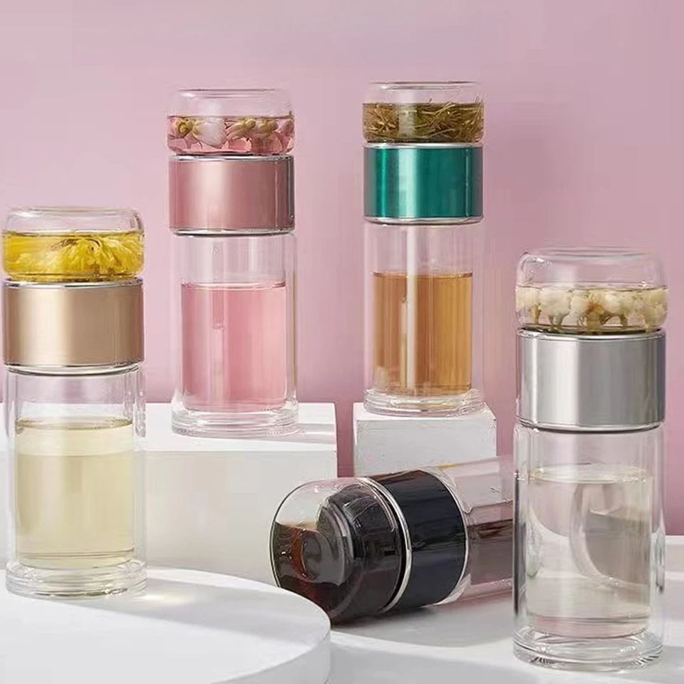 420ML Tea Cup Easy To Clean Glass Tea Cup with Double-layer Tea Infuser Tea Infuser Water Cup Suitable for Office Outdoor Travel