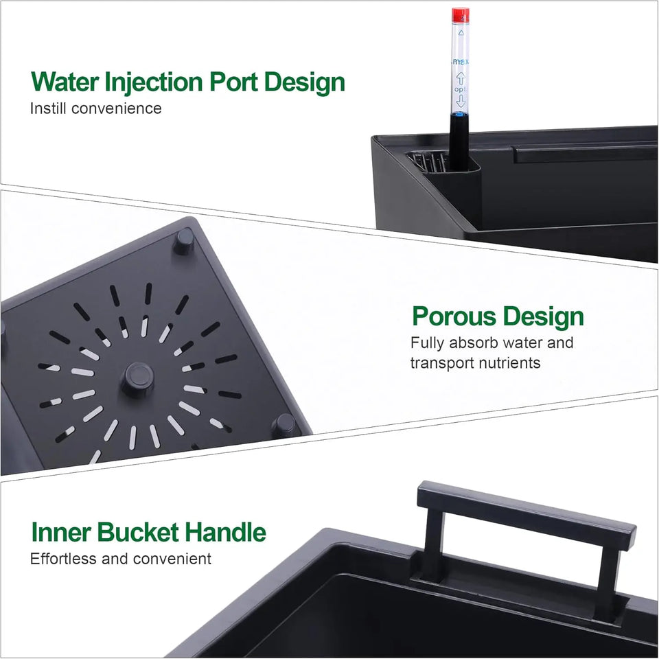 2 PCS 22.4 Inch Tall Planter Indoor ＆ Outdoor Black Taper Planter with Shelf Insert Self-Absorbing Plastic Flower Pots