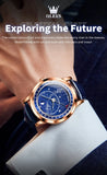 OLEVS 9923 Moon Phase Automatic Mechanical Watches for Man Fashion Leather Strap Waterproof Starry Sky Blue Luxury Men's Watches