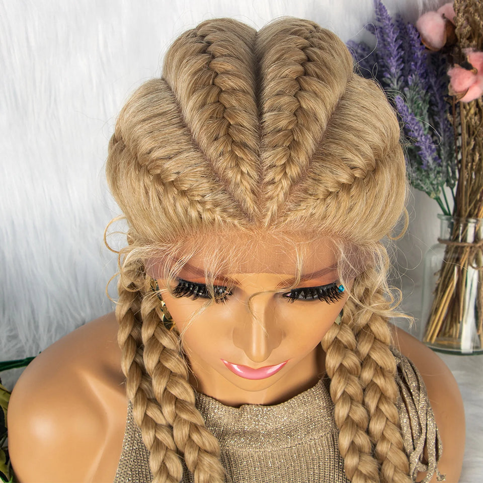 KIMA New Arrival 26 Inches Braided Wigs Synthetic Lace Front Hair Wig With Baby Hair for Black Women
