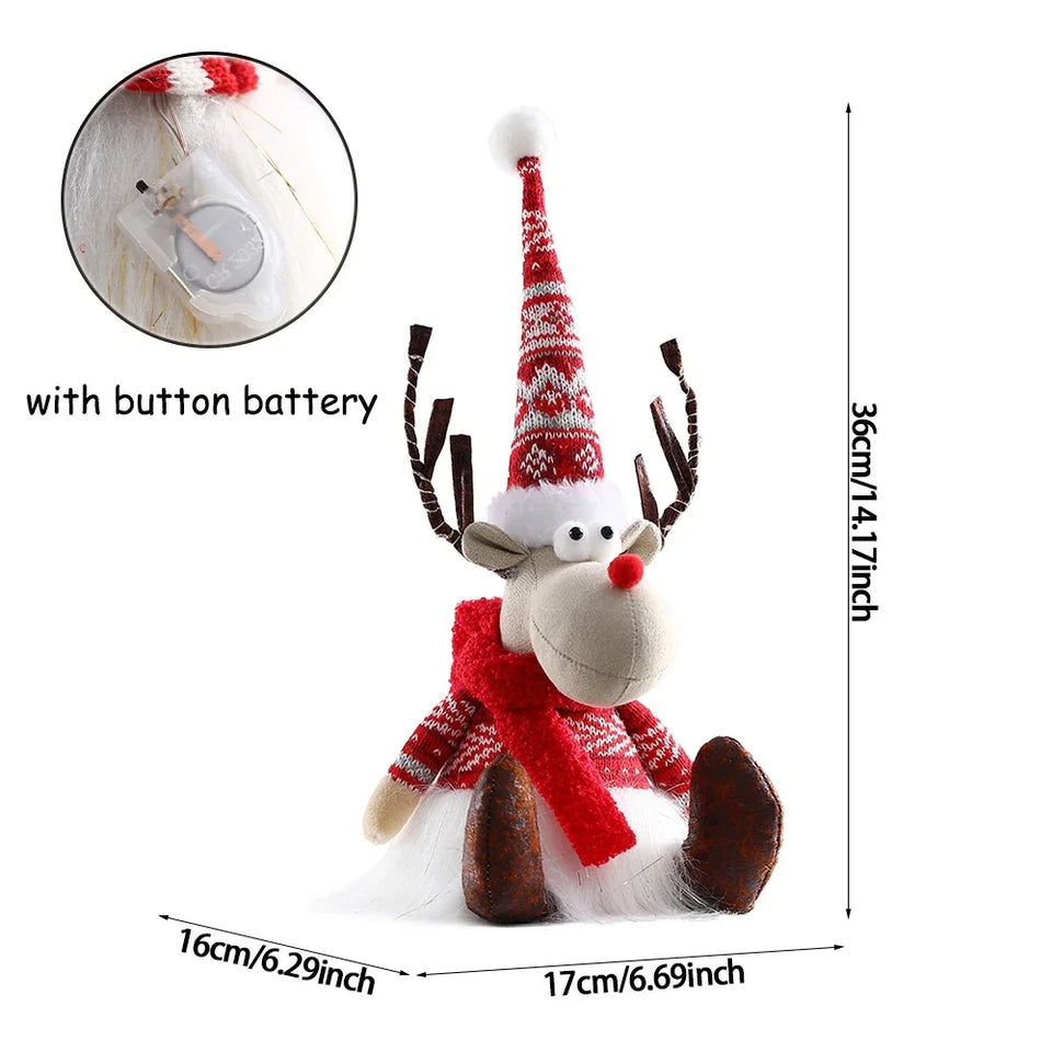 Christmas Large Standing Elk Plush Doll With LED  Lights Navidad Figurine Reindeer Ornaments For Xmas Kid Gift Home Decorations