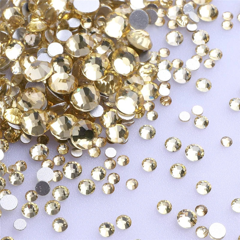 1440Pcs Mix Size Glass Flatback Rhinestone Glitter Crystal AB Round Diamond Non Hotfix Glue On Stone for DIY Nail Art Decoration