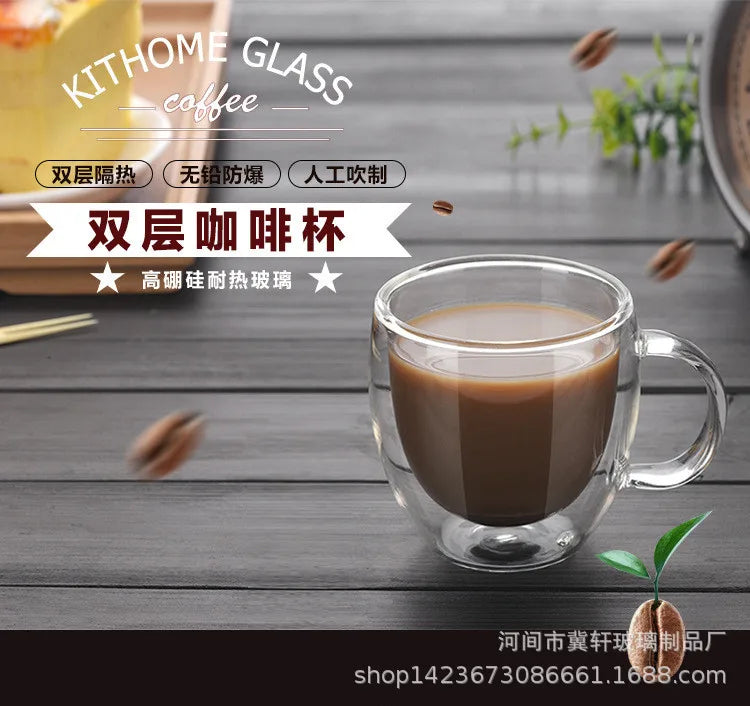150/250/350/450ml Heat Resistant Double Wall Coffee Cup Transparent Glass Whiskey Tea Milk Cups Cold Beverage Wine Mug Drinkware