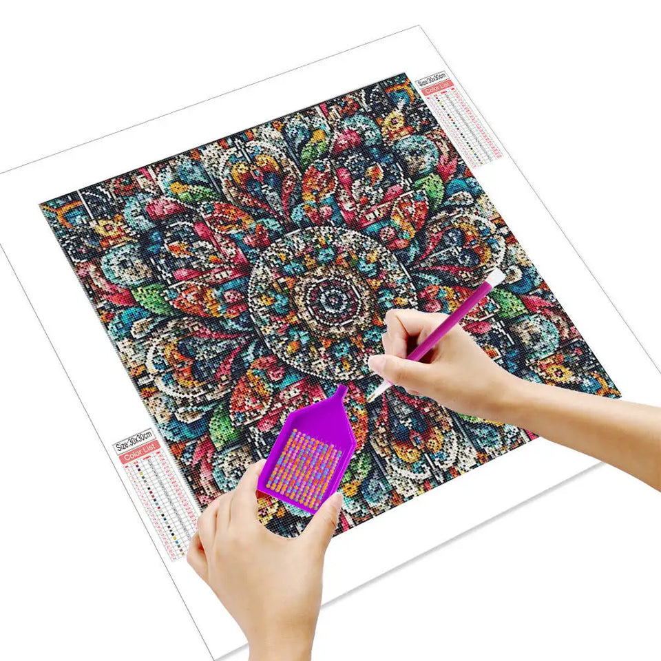 Huacan Flower Diamond Paintings Mandala New Arrivals 2025 Mosaic Geometric Diamond Embroidery Kits Home Decoration