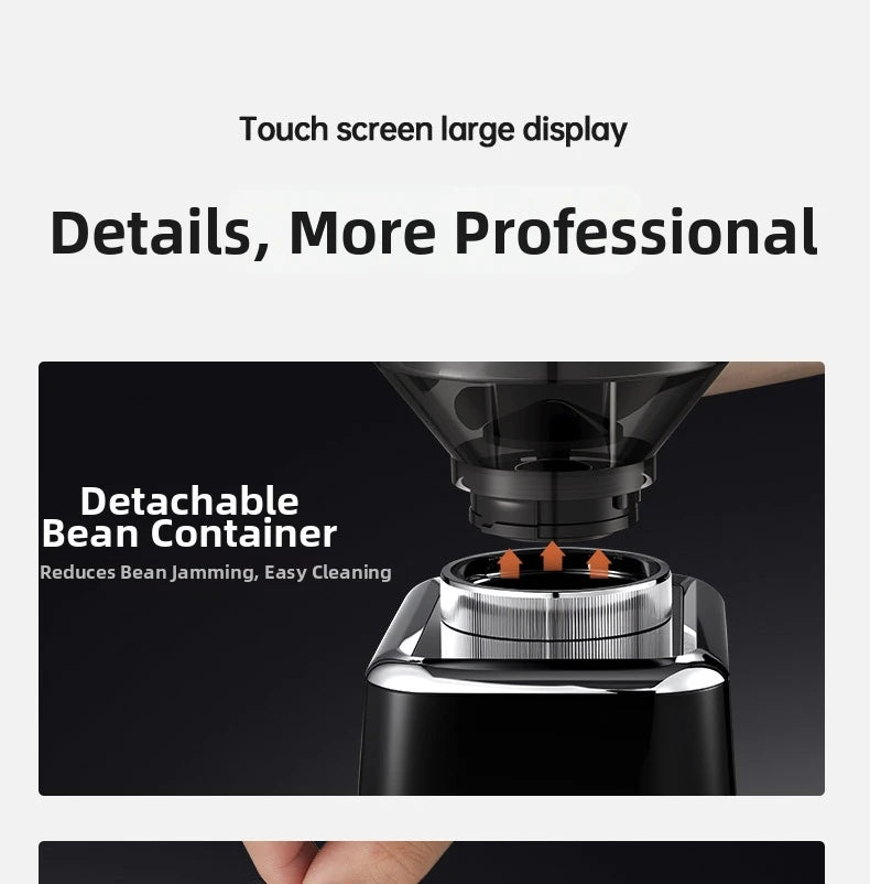 Touchscreen Electric Coffee Grinder - Automatic Commercial & Home Use, Stainless Steel Burr Mill with Dose Control, LCD Display