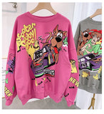 Letter Printing Sweatshirt Women High Street Cartoon Puppy Car Clothes Casual Crew Neck Sweater Bulk Items Wholesale Lots