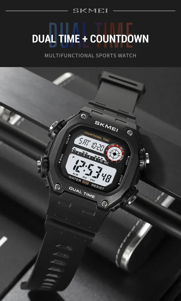 SKMEI 2126 Digital Countdown Sports Watches for Men LED Display Waterproof Stopwatch Mens Wristwatch Alarm Clock montre homme