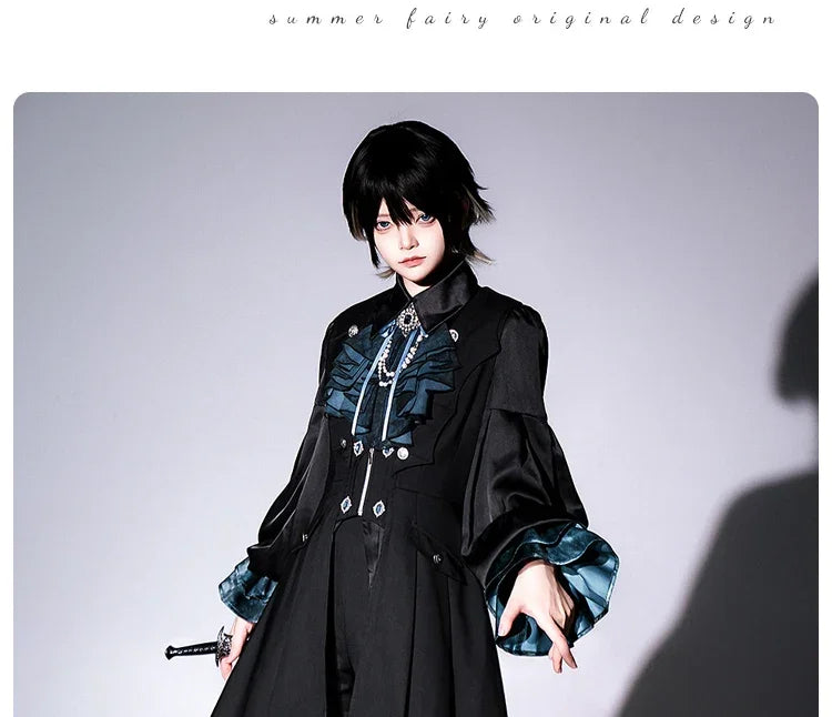Original Dark Goth Prince Clothing Set New Spring Summer Women's Cool Black Shirt Irregular Vest Shorts 3 Piece Suit Outfits
