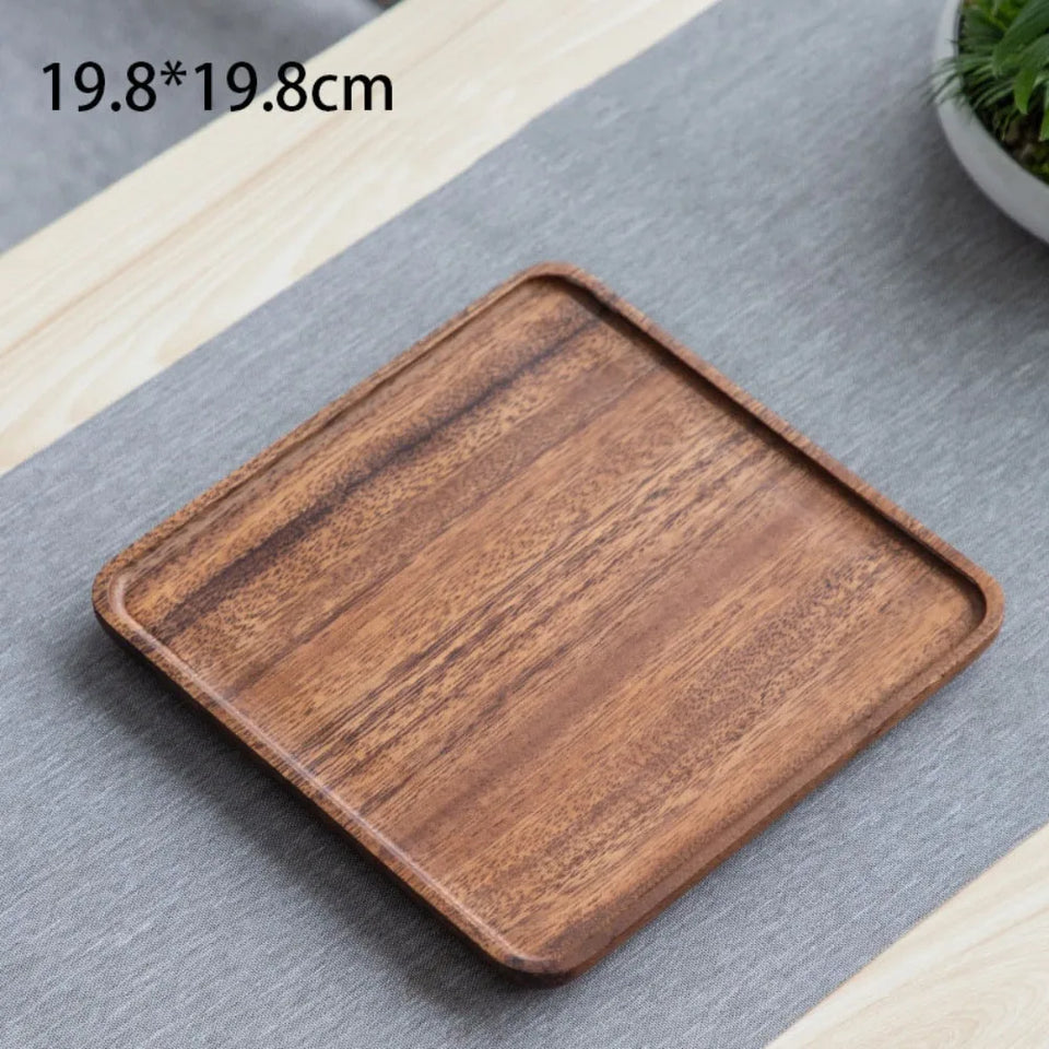 Retro Walnut Tea Tray Wooden Round Serving Platter Tray Leaf Storage Wooden Tea Tray Plate Tea