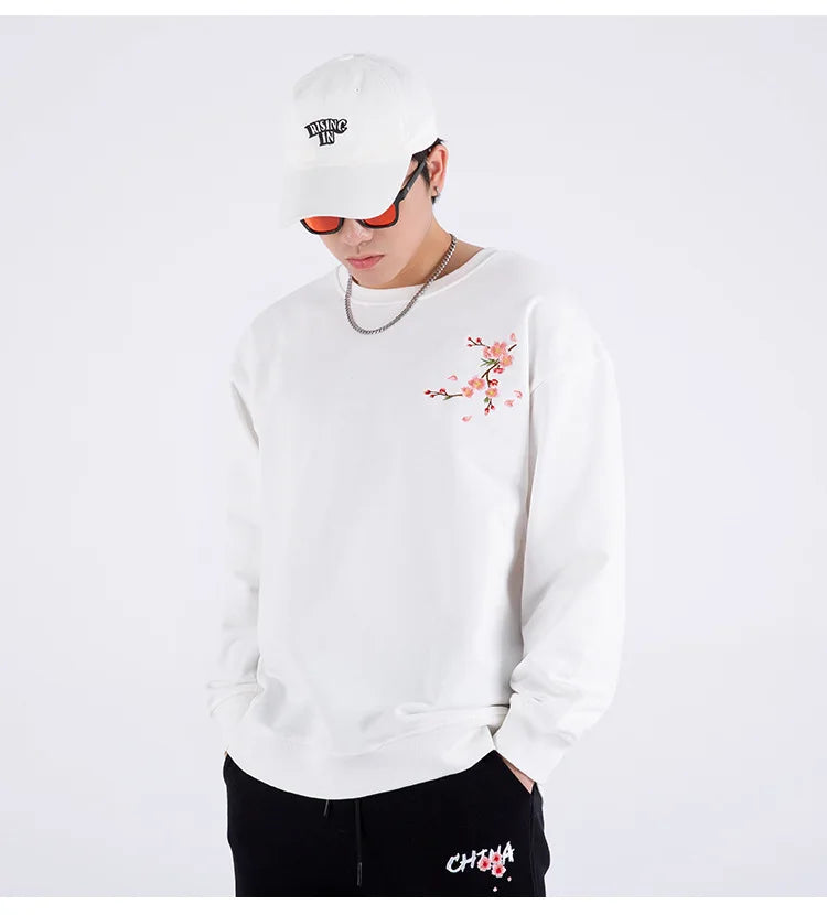 Floral Embroidery Unisex Pullovers Sweatshirt For Men Loose Fit Autumn Quality Cotton Fashion Casual Oversized Luxury Pull Homme