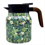 TOP! Vintage Floral Pattern Tea Built-in Infuser Stainless Steel Thermal Carafe with Lid for Hot Drinks Green