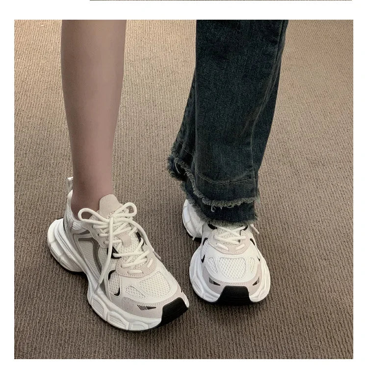 Women's New Chunky Sneakers Women Autumn Breathable Mesh Casual Shoes Sneakers Tennis Female Platform Lace Up Vulcanized Shoes