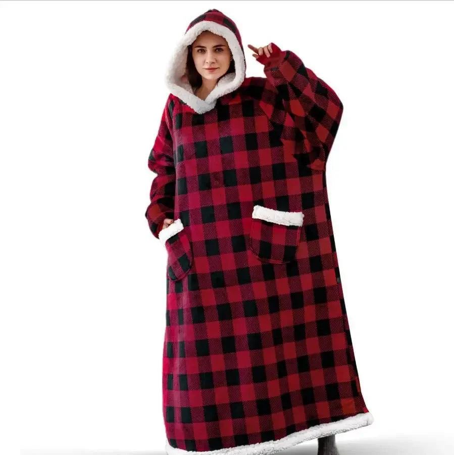 2025 Super Long Flannel Blanket with Sleeves Winter Hoodies Sweatshirt Women Men Pullover Fleece Giant TV Blanket Oversized New