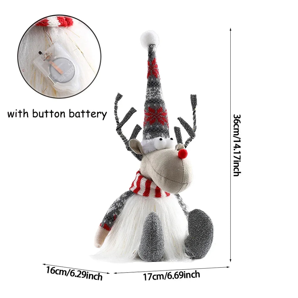 Christmas Large Standing Elk Plush Doll With LED  Lights Navidad Figurine Reindeer Ornaments For Xmas Kid Gift Home Decorations