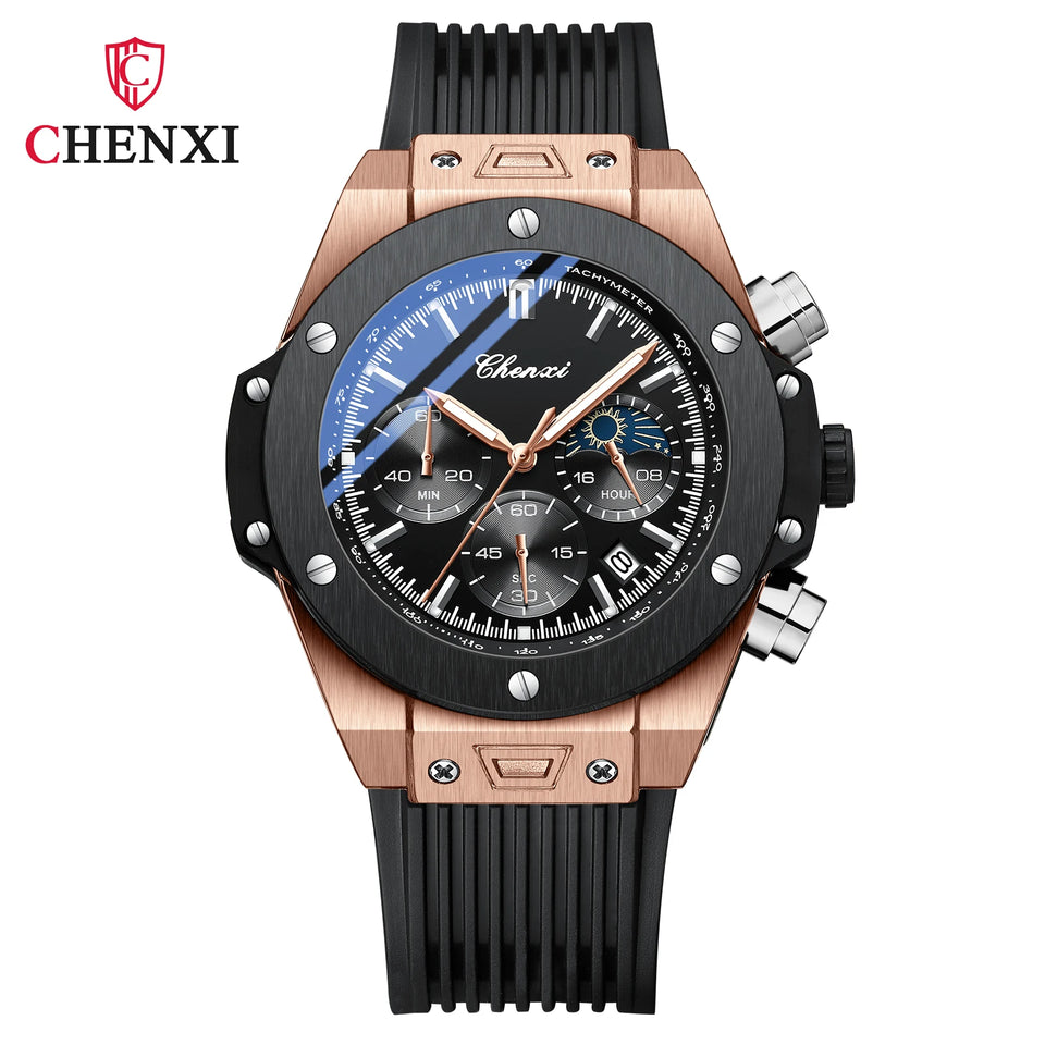 Men Watches High Quality Waterproof Sports Chronograph Quartz Wristwatches Silicone Strap Calendar Luminous Watch For Men