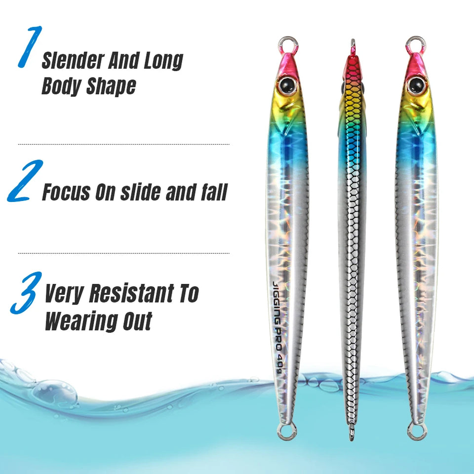 JIGGING PRO Slide Stick Metal Jig 40g 60g Shore Jigging Lure Long Casting Fast Sinking Fall Jigs For Sea Bass Mackerel Kingfish