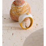 Yhpup Size 6789 New Arrivals White Enamel Heart Casting Ring Waterproof 18K Gold Color PVD Plated Stylish Chic Jewelry