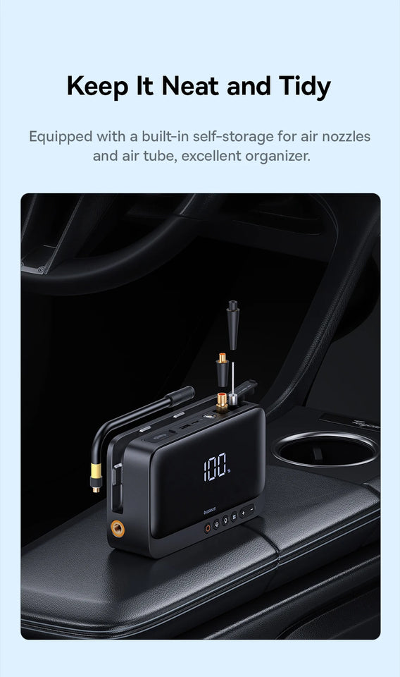 Baseus 4 In 1 Car Jump Starter with LED Lighting 600A Portable Car Battery Charger Power Bank Tire Inflator Pump Air Compressor