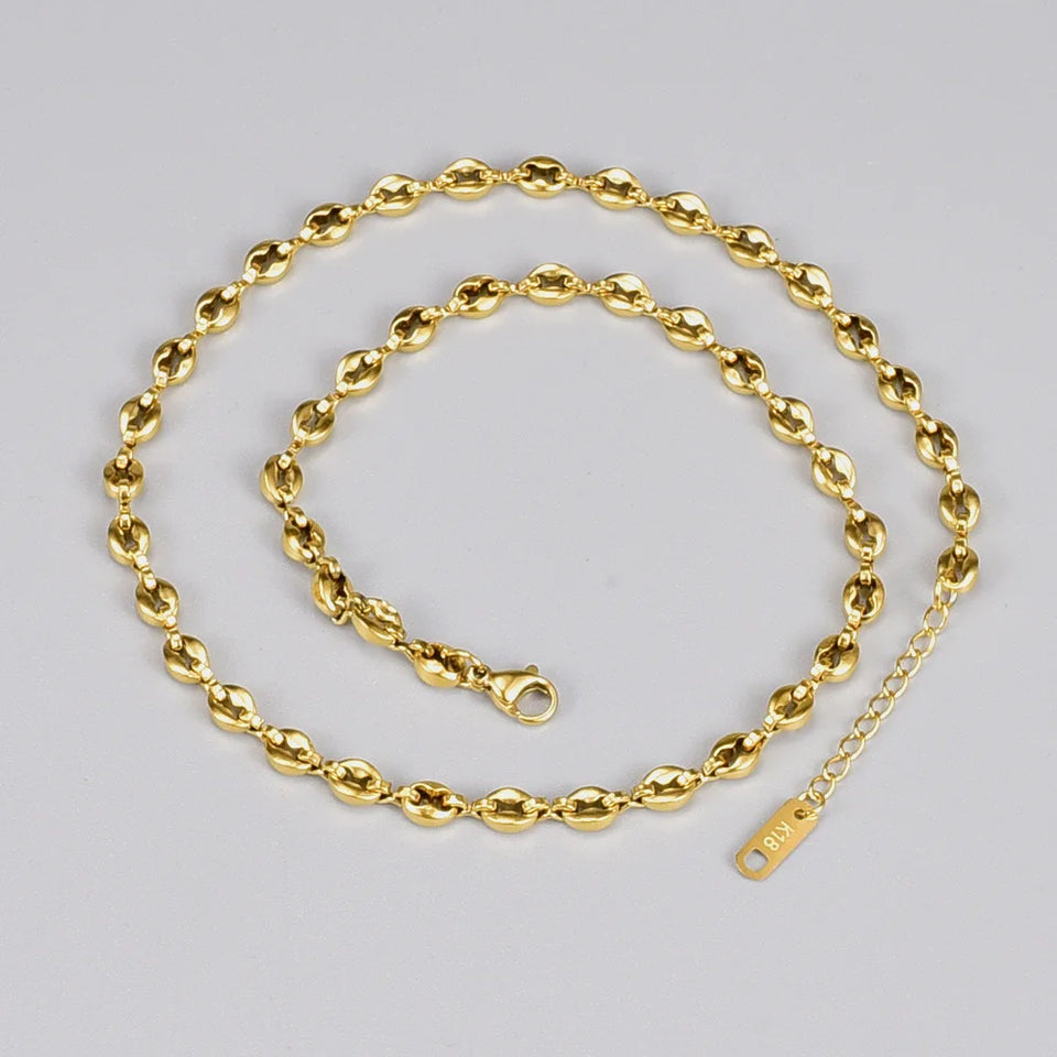 L200 French Ins-style oval pig nose coffee bean necklace, simple stainless steel plated with 18K gold