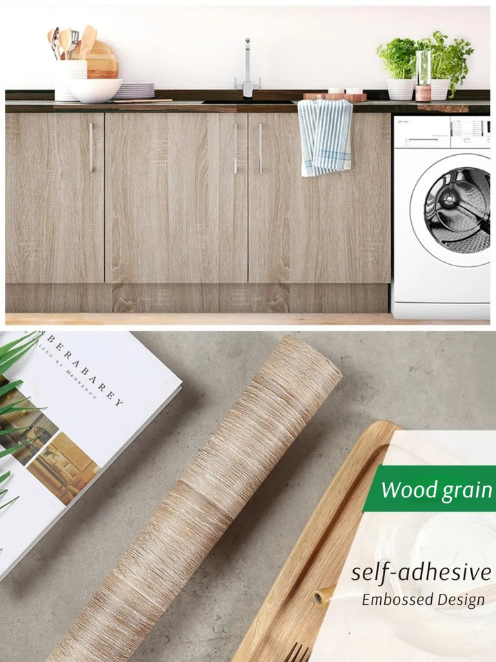 55cm Width Waterproof Vinyl Wood Grain Stickers Self Adhesive Wallpaper for Wardrobe Cupboard Table Closet Bedroom Home Decor