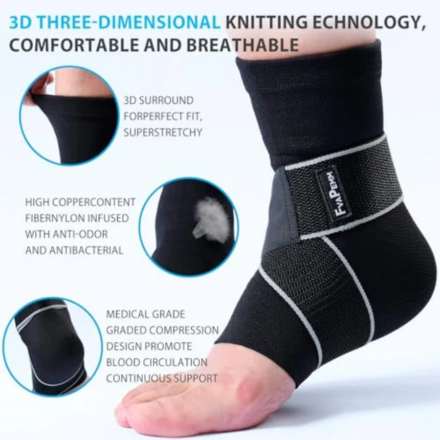 Ankle Support Brace for Women Men 1 Pair Achilles Tendonitis Brace for Plantar Fasciitis Relief Copper Infused Ankle Compressio