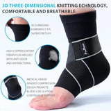 Ankle Support Brace for Women Men 1 Pair Achilles Tendonitis Brace for Plantar Fasciitis Relief Copper Infused Ankle Compressio