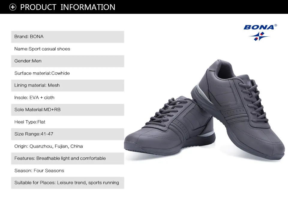 BONA New Popular Style Men Casual Shoes Lace Up Comfortable Shoes Men Soft Lightweight Outsole Hombre