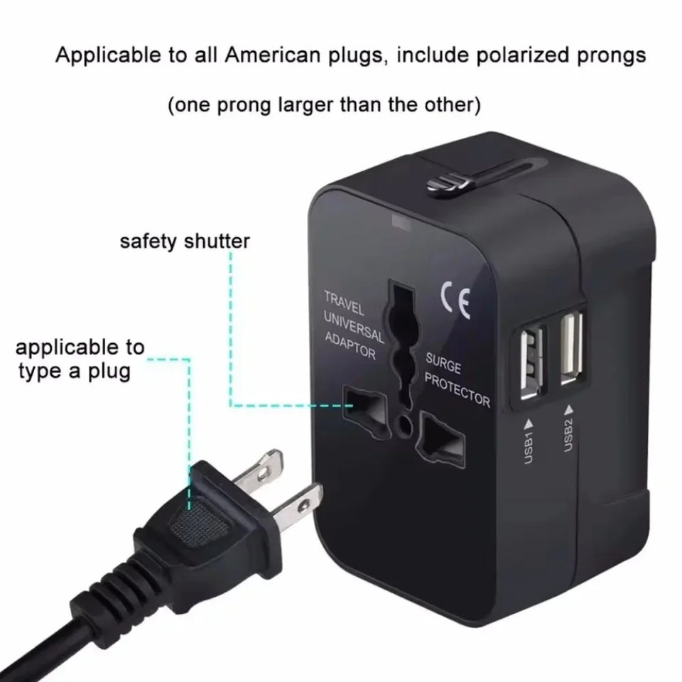 Universal Travel Adapter EU UK US AU AC Power Charger Adapter Global Conversion Plug Dual USB PD Port Travel Conversion Socket