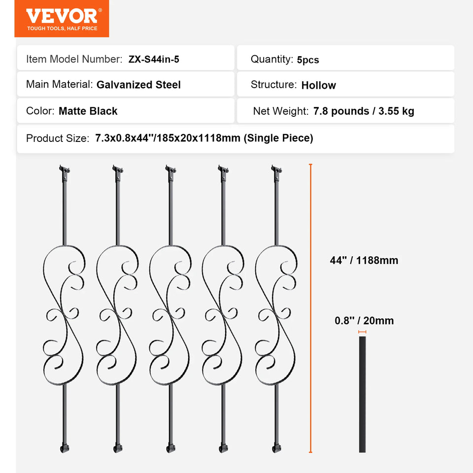 SucceBuy Staircase Metal Balusters Galvanized Decorative Banister Spindles with Hollow Baskets Spiral Stair with Shoes Screws