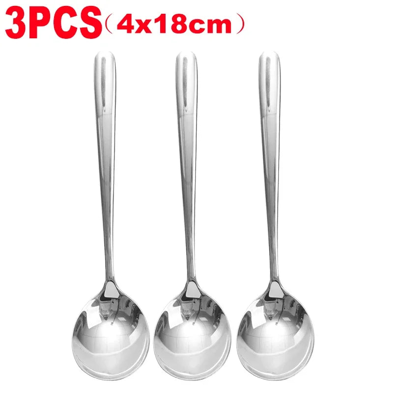 1/5PCS Round Head Soup Spoon Stainless Steel Long Handle Stirring Spoon Portable Dessert Coffee Scoop Home Kitchen Tableware