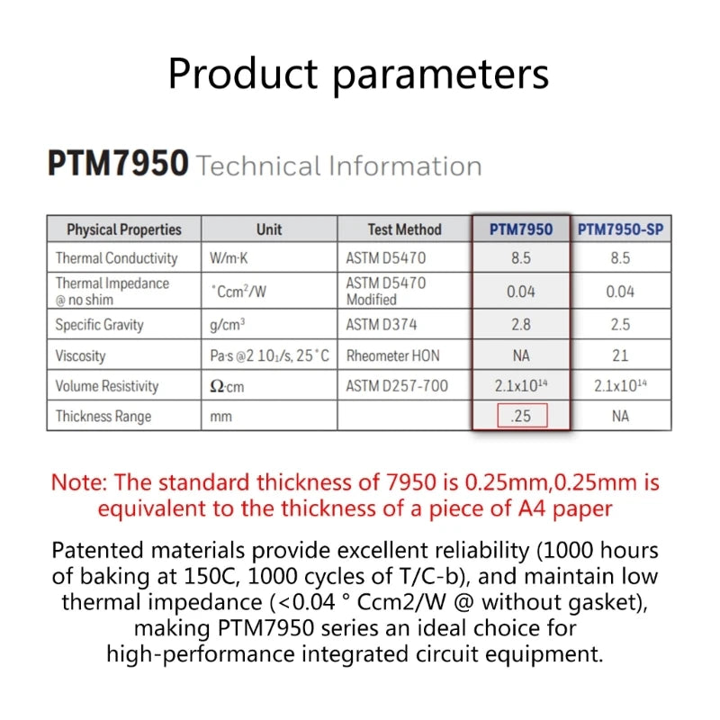 For Honeywell PTM7950 Heat Dissipation Pad Patch 8.5W/mK CPU Thermal Conductive Paste Pad Patch Lightweight for Laptop GPU CPU
