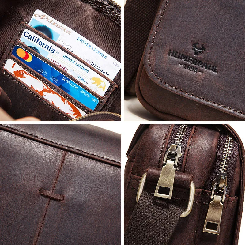 Fashion Crazy Horse Leather Men's Messenger Bag Flap Large Capacity Crossbody Bag Top Quality Shoulder Bag Sling Bag Tote