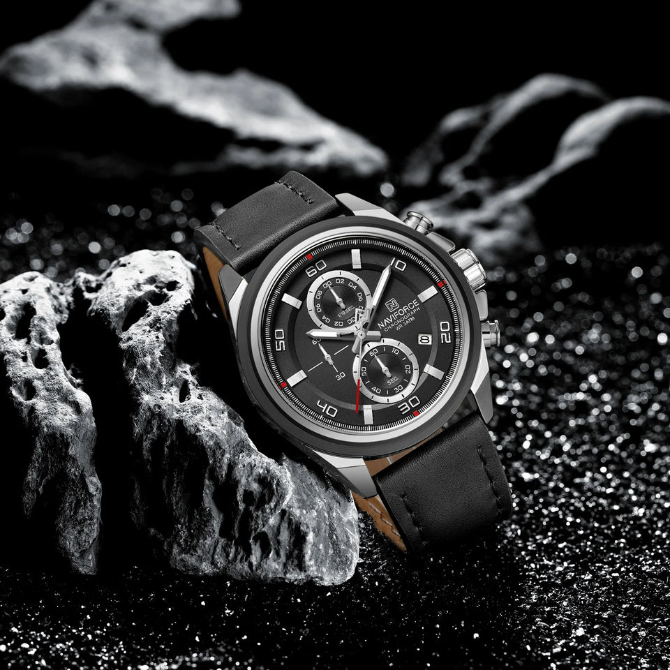NAVIFORCE Waterproof Watches for Men Original Brand Luxury Leather Men's Quartz Wristwatch Fashion Military Chronograph Male
