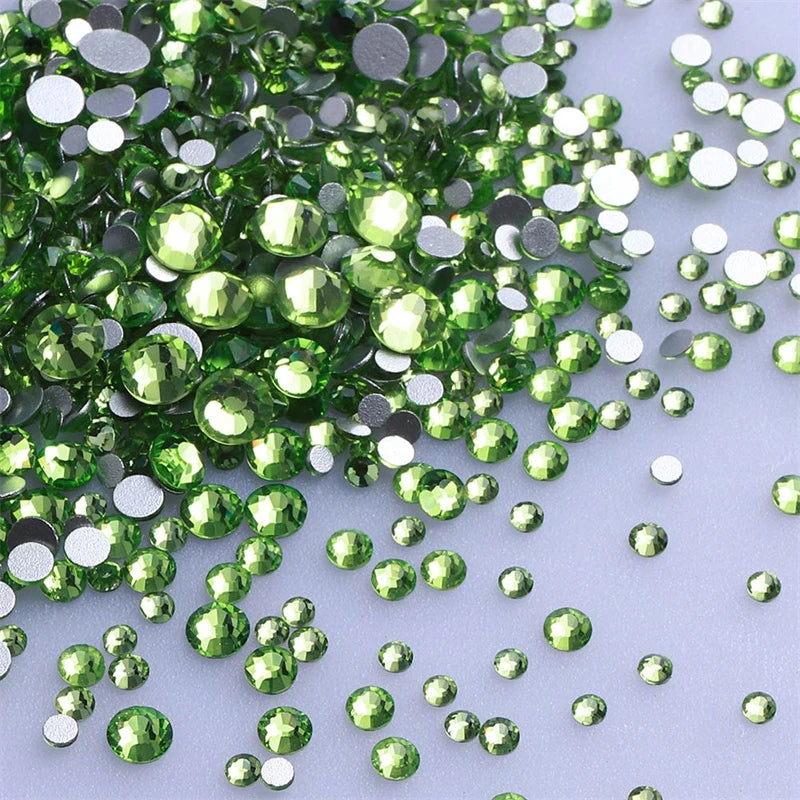 1440Pcs Mix Size Glass Flatback Rhinestone Glitter Crystal AB Round Diamond Non Hotfix Glue On Stone for DIY Nail Art Decoration