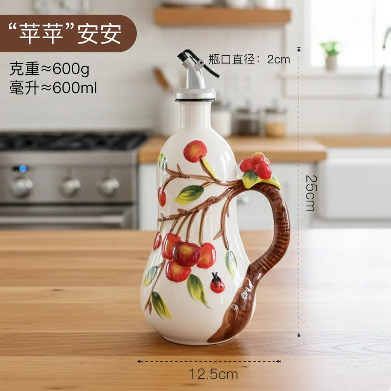 Hand-Painted Ceramic Seasoning Bottle Bird Flower Fruit Soy Sauce Vinegar Oil Bottle Coffee Table Wine Cabinet Decoration