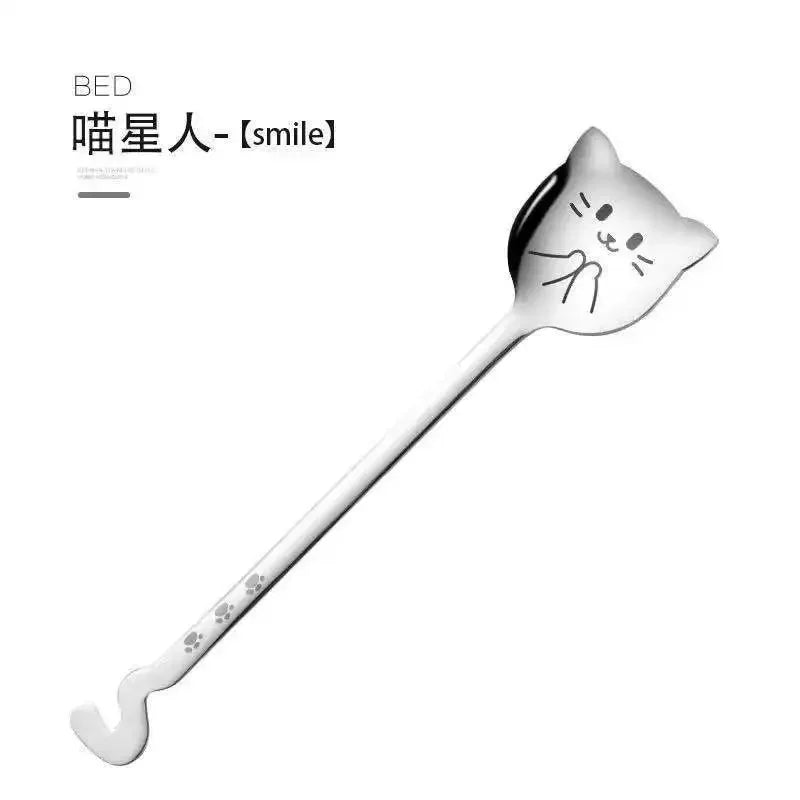 Funny Cat Spoons Cute Cartoon Meow Teaspoons for Coffee Dessert Cake Long Tail Spoon Birthday Gift Kitchen Tableware Accessories