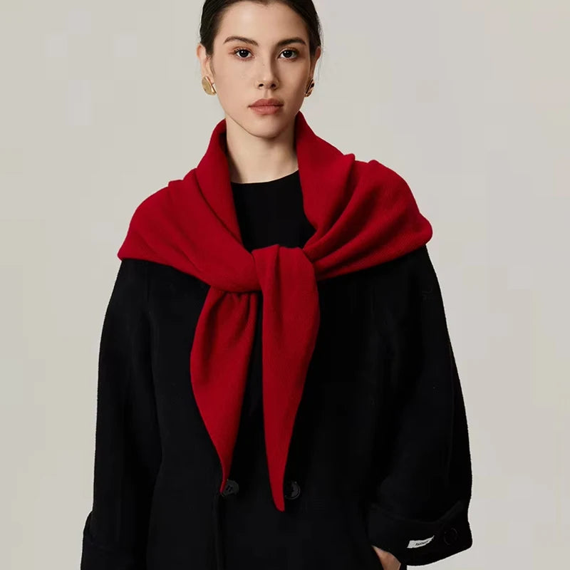 Korean Knitted Wool Triangle Scarf Solid Knitted Shawl Autumn Winter Scarf Women Neck Protection Neckerchief Triangle Scarf