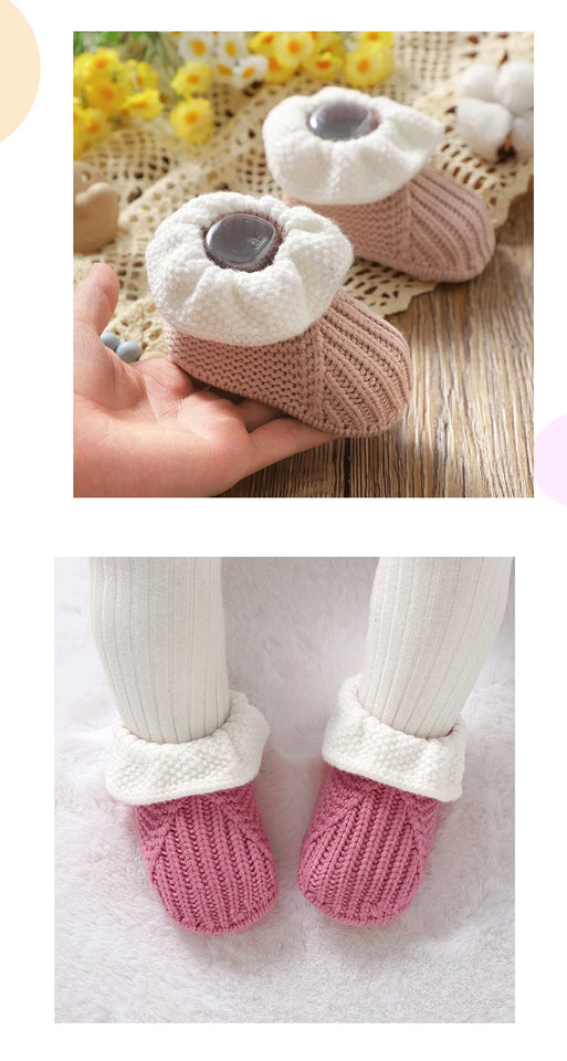 Newborn Baby Shoes Knitted Infant Boy Girl Footwear 0-18M Fashion Patchwork Ruffles Children Bed Walk Boots Warm Shallow Autumn