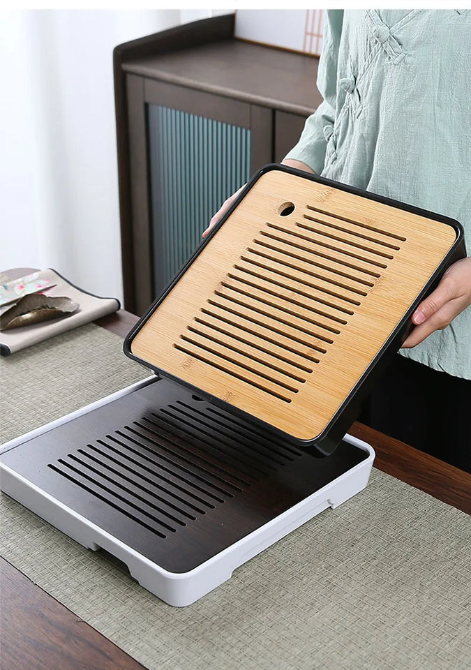 Bamboo Tea Tray Household Tea Set Accessories Small Tea Board Water Storage and Drainage Wet and Dry-use Tray Teaware Decorative