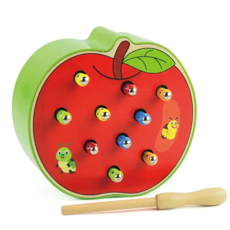 Kids Insect Catching Game Magnetic Fishing Toys Apple Strawberry Shaped Development Fine Motor Skill Toy Gift for Toddler