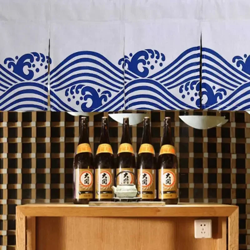 Japanese Style Ocean Wave Horizontal Curtain Sushi Restaurant Noren Curtain Restaurant Kitchen Curtain Bar Home Decoration