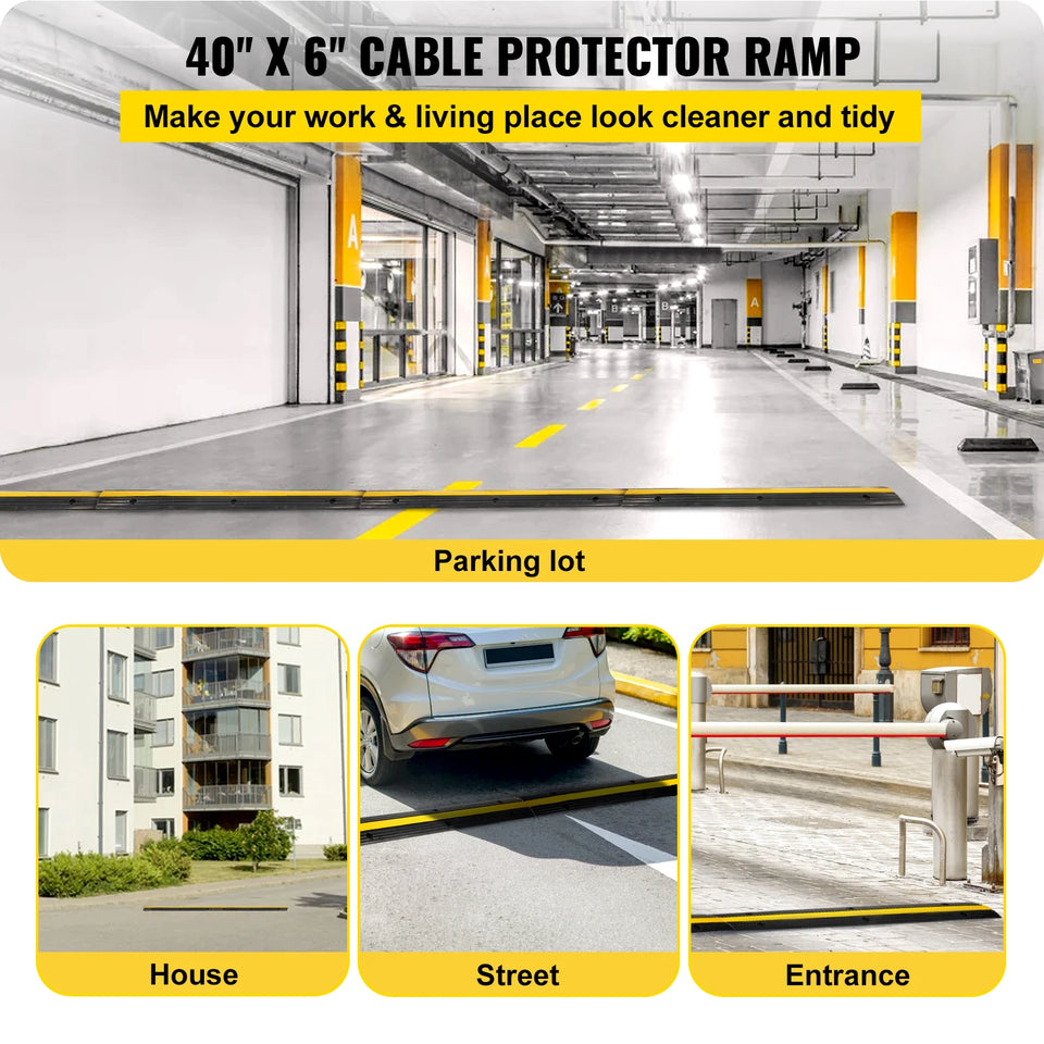 SucceBuy Modular Rubber Speed Bump 1 Channel Driveway Cable Protector Ramp Wire Cover Cord Guard for Parking Lot Warehouses Use