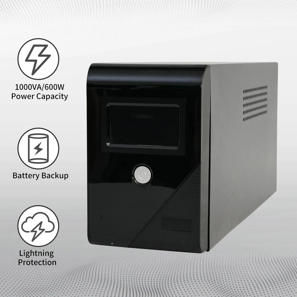 1000VA/600W 120V UPS Power Supply Battery Standby Power with 3 Outlets and LCD Display Surge Protector for Home and Office