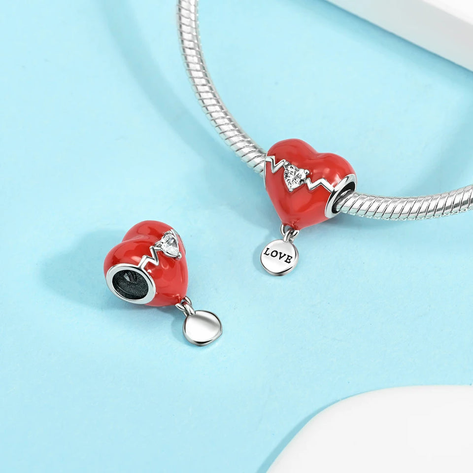 Red Series 925 Sterling Silver Koi Firecracker Dragon Heart Mushroom Coffee Machine Charm Fit DIY Bracelet Necklace Niche Gifts