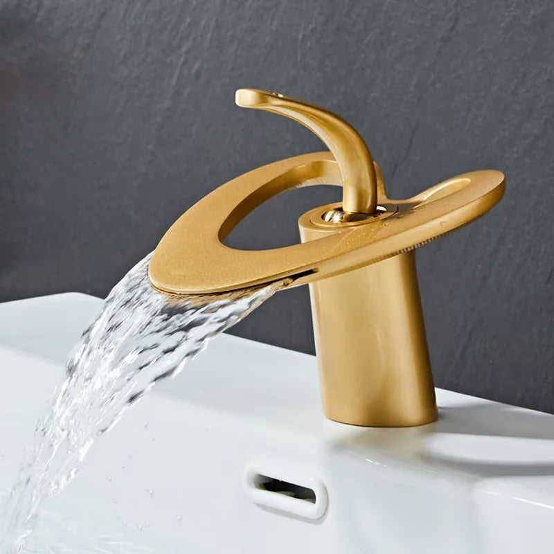 Waterfall Creative Bathroom Basin Faucet Sink Faucet Deck Mounted Hot Cold Water Mixer Crane Brass Body Single Hole Taps Mixers