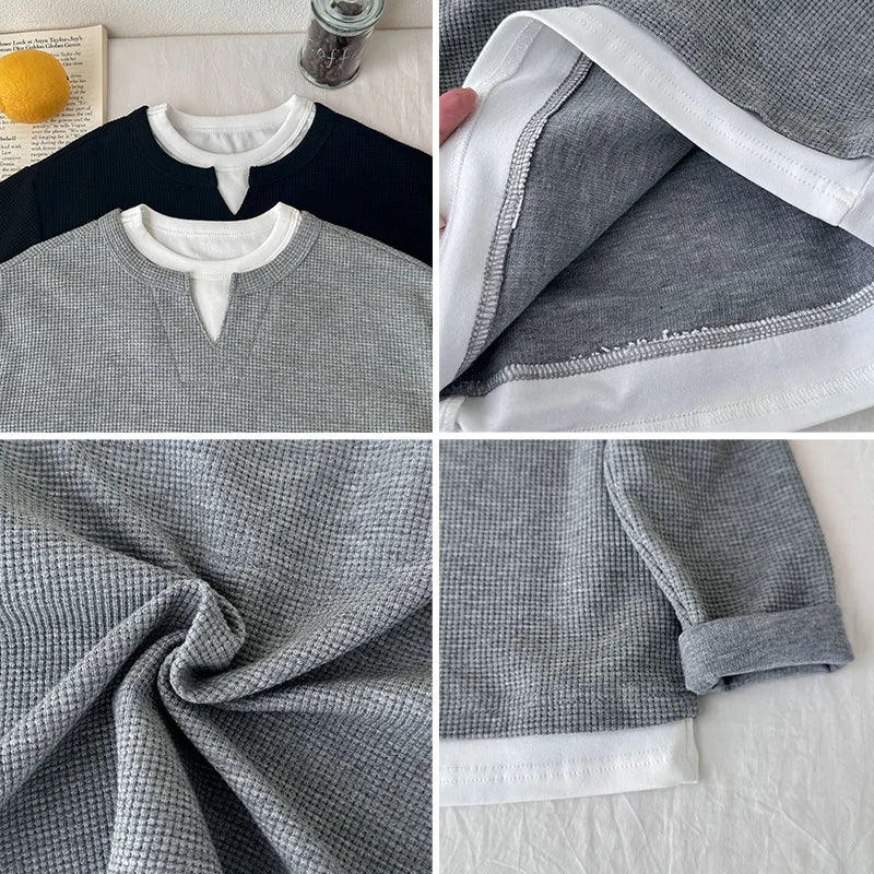 Boys' Casual Loose Cotton Long Sleeve Sweatshirt Grid Pullover Shirt 6-14 Years Spring Autumn Fashion Fake 2 Piece Top for Kids